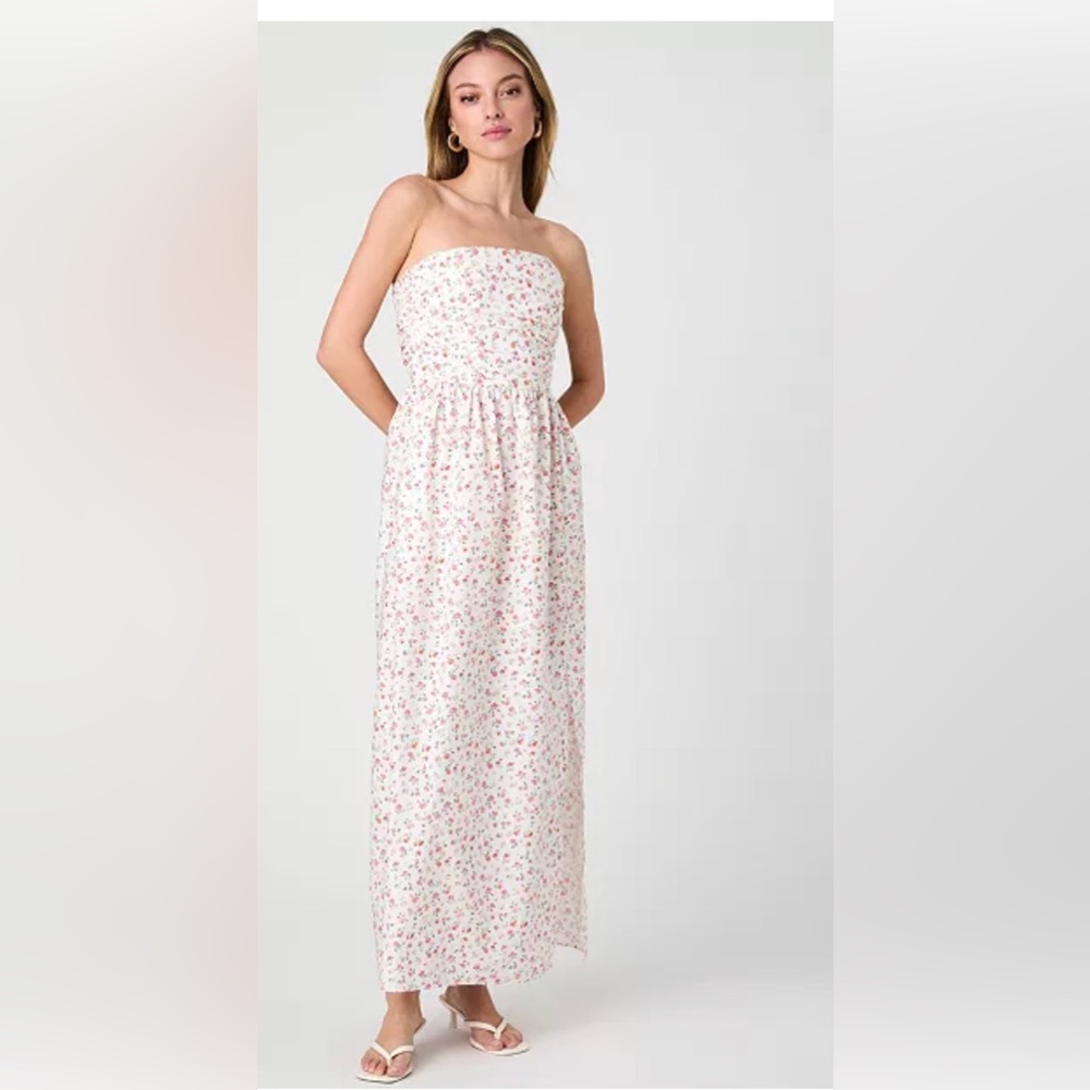 French Connection Nomi cerise pink multi Cotton shirred Strapless‎ Dress size 10